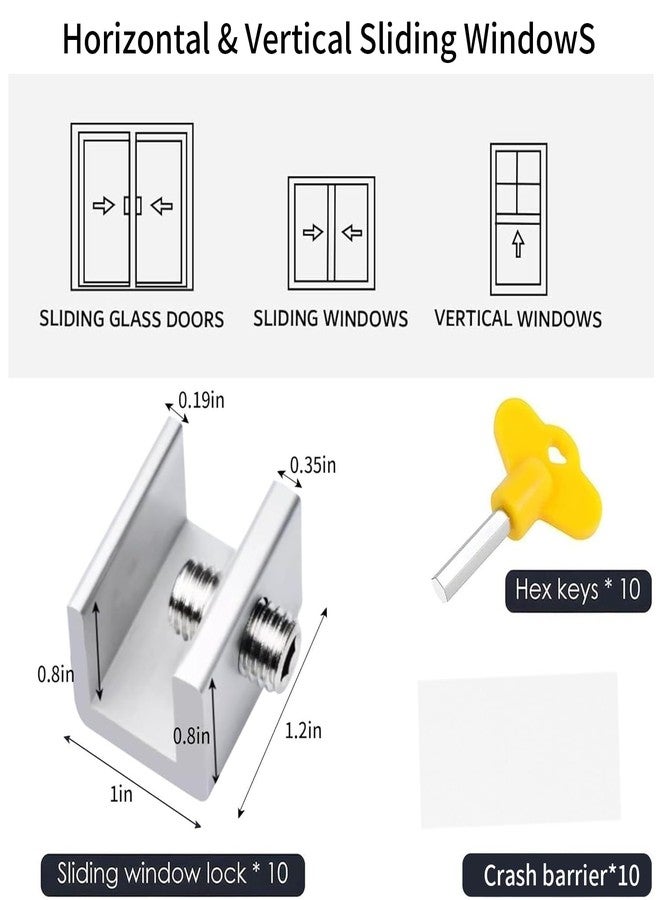 YIHAOSSING Window Locks,10 Sets Sliding Window Locks with Key,No-Drill Install, Aluminum Window Stopper Lock for Burglar Proof for Home - Image 3